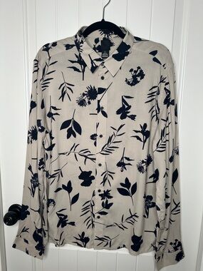 Beige Button-Up Shirt with Floral Print